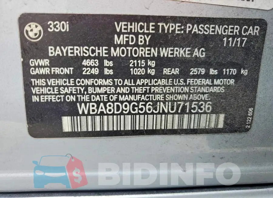 WBA8D9G56JNU71536 Photo# 12
