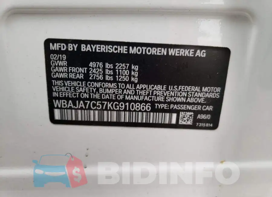 WBAJA7C57KG910866 Photo# 12