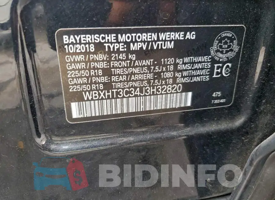 WBXHT3C34J3H32820 Photo# 13