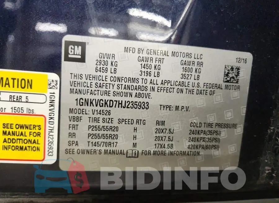 1GNKVGKD7HJ235933 Photo# 10