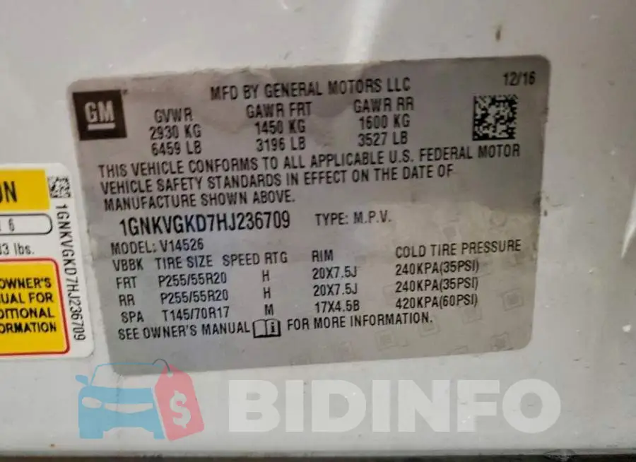 1GNKVGKD7HJ236709 Photo# 13