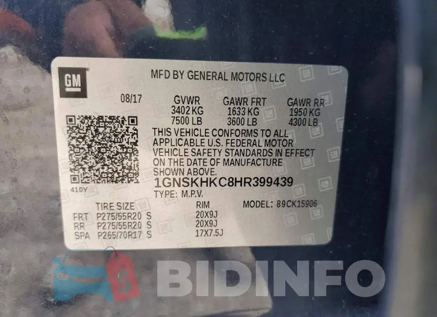 1GNSKHKC8HR399439 Photo# 13