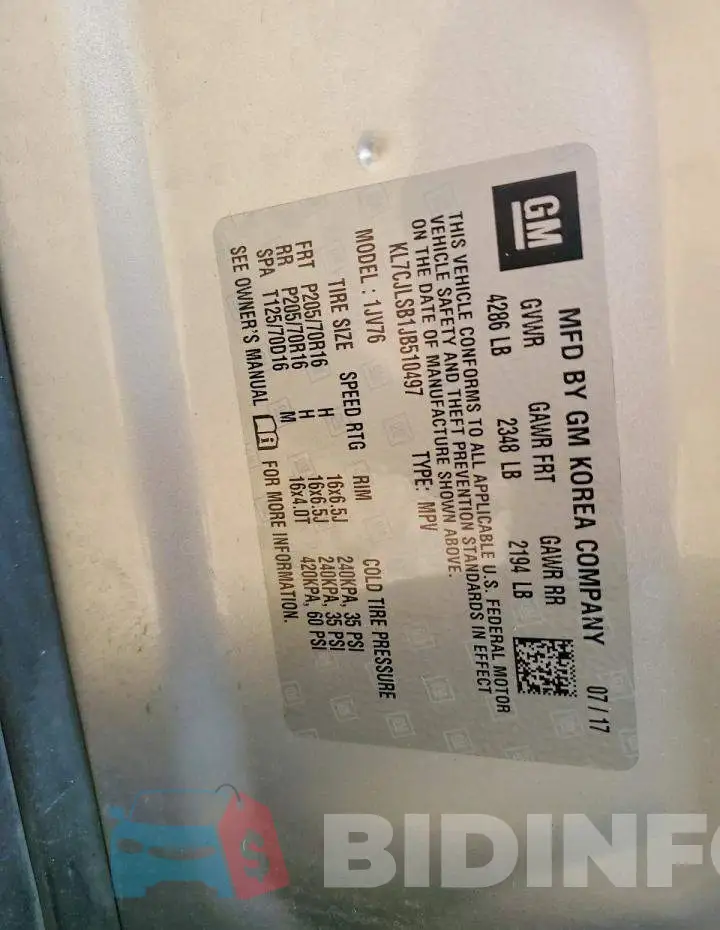 KL7CJLSB1JB510497 Photo# 12