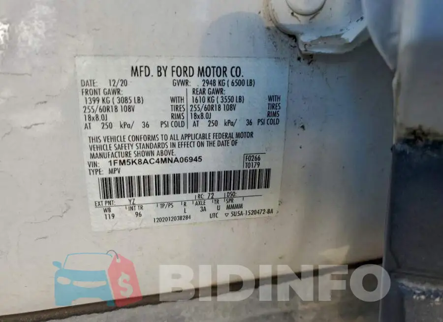 1FM5K8AC4MNA06945 Photo# 13