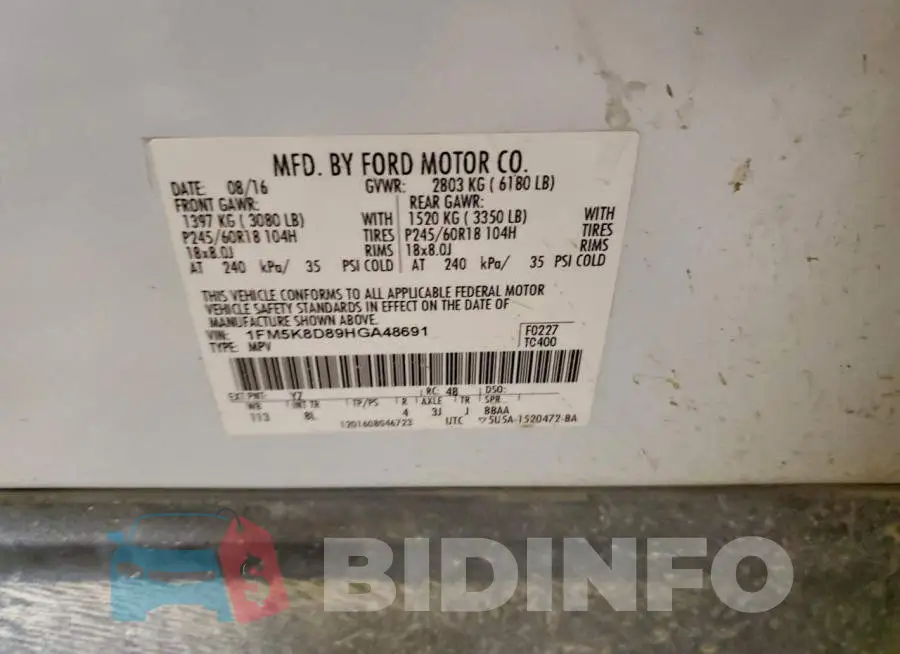 1FM5K8D89HGA48691 Photo# 13
