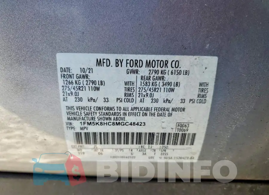 1FM5K8HC8MGC48423 Photo# 13