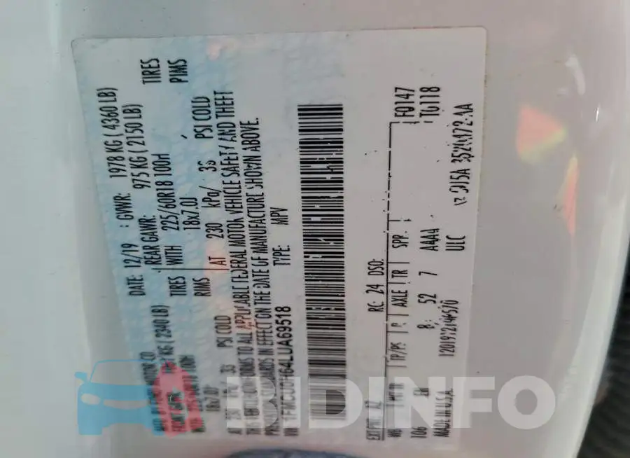 1FMCU0H64LUA69518 Photo# 14