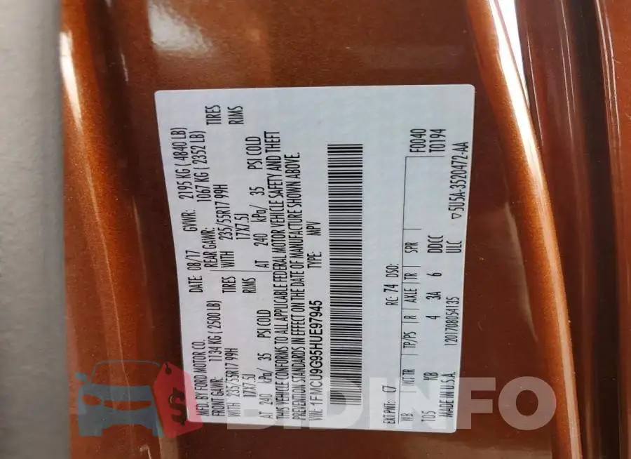 1FMCU9G95HUE97945 Photo# 14