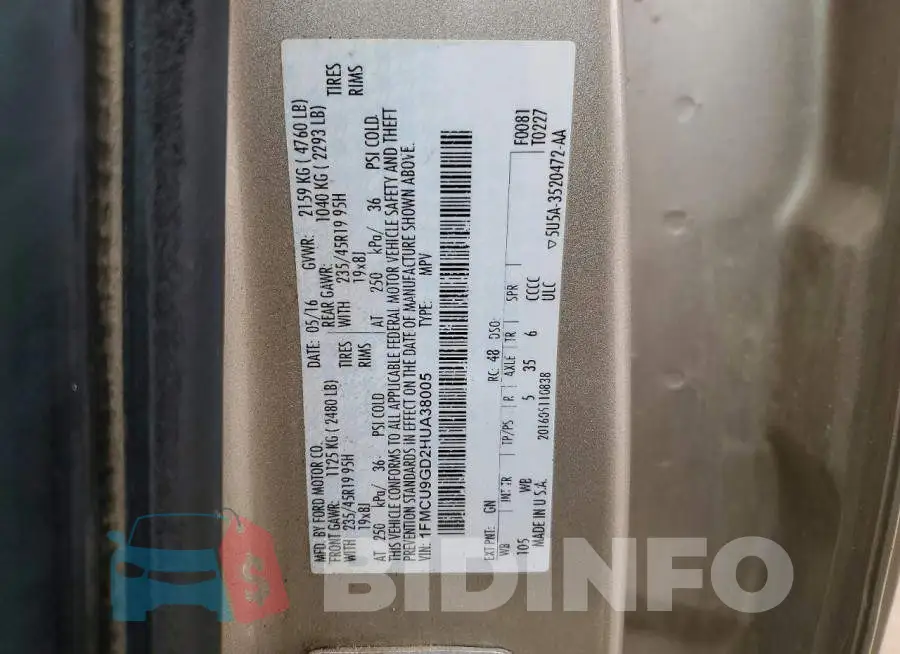1FMCU9GD2HUA38005 Photo# 13