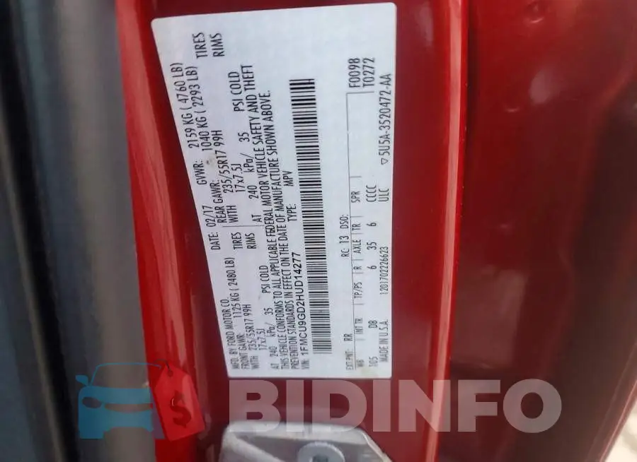 1FMCU9GD2HUD14277 Photo# 13