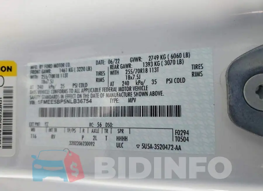 1FMEE5BP5NLB36754 Photo# 12