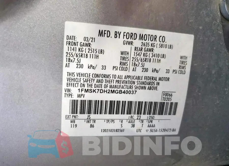 1FMSK7DH2MGB40037 Photo# 12