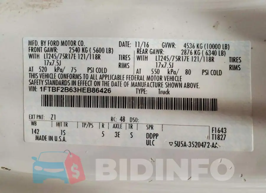 1FTBF2B63HEB86426 Photo# 12