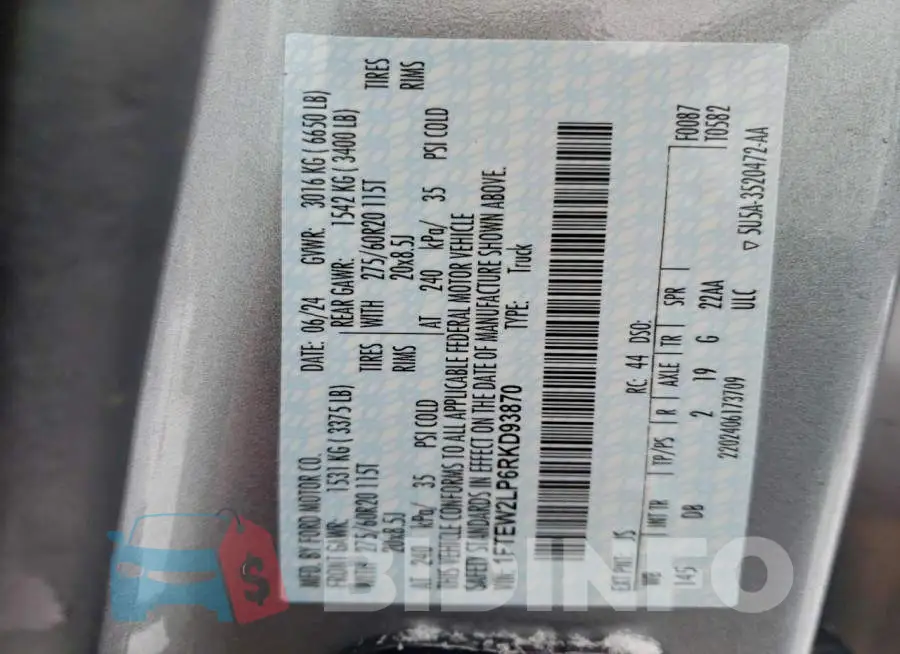 1FTEW2LP6RKD93870 Photo# 12