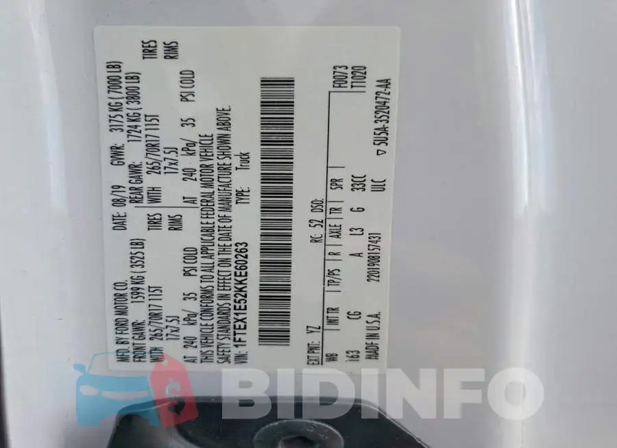 1FTEX1E52KKE60263 Photo# 13