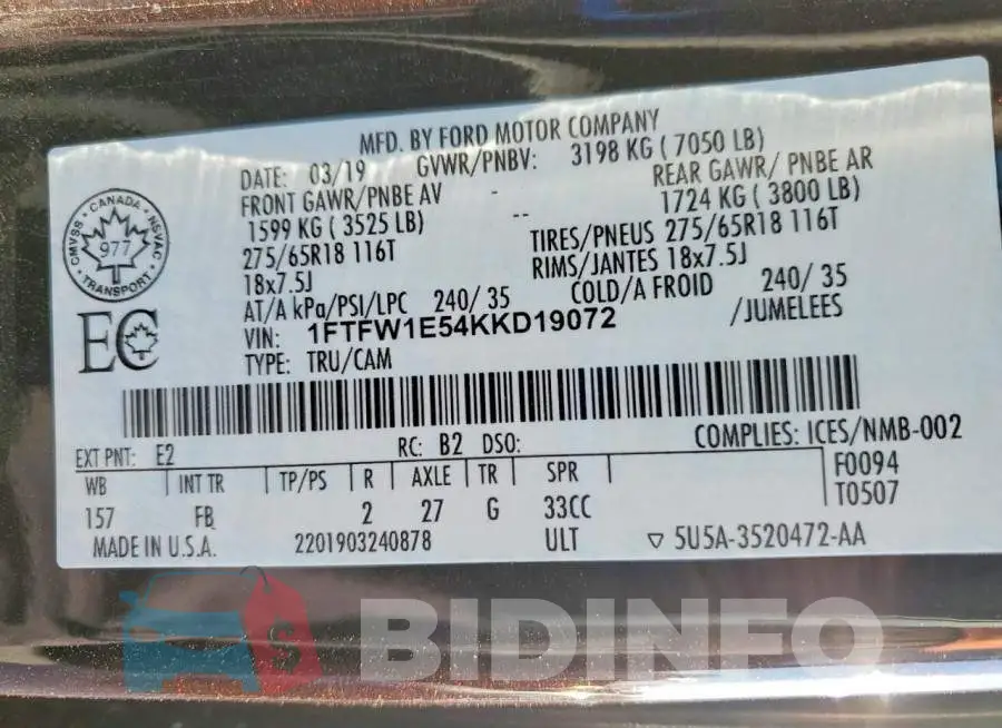 1FTFW1E54KKD19072 Photo# 12