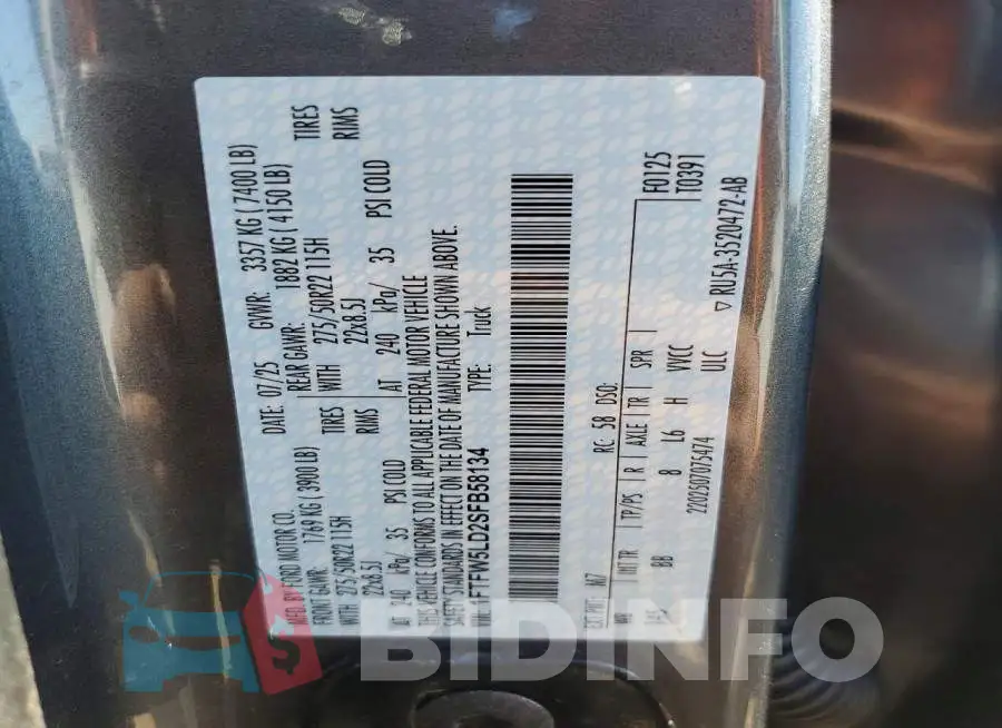 1FTFW5LD2SFB58134 Photo# 12