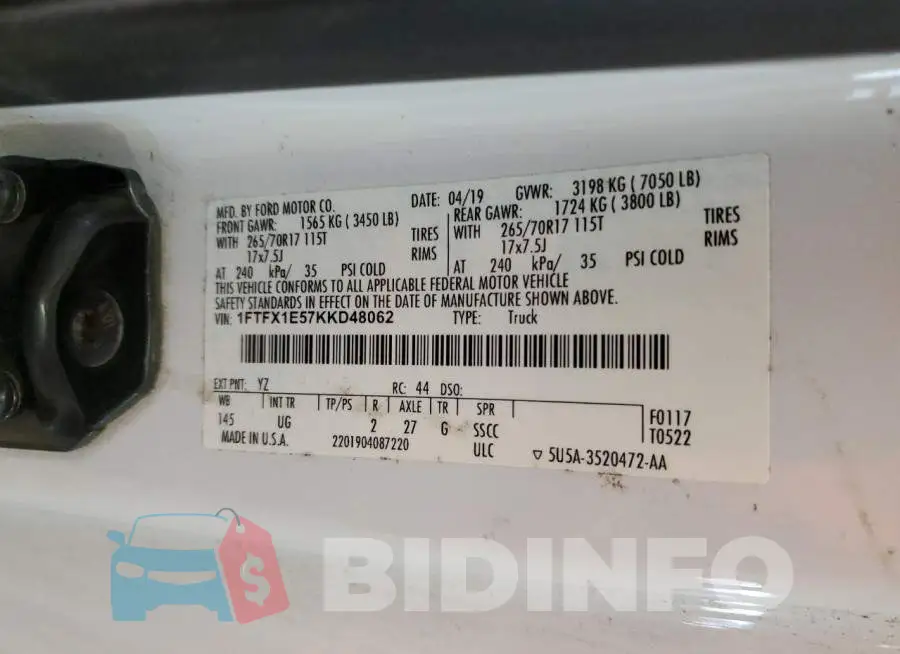 1FTFX1E57KKD48062 Photo# 12