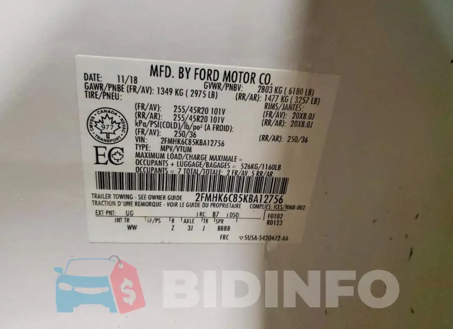 2FMHK6C85KBA12756 Photo# 13