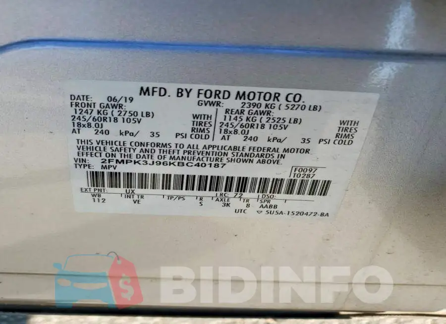 2FMPK3J96KBC40187 Photo# 12