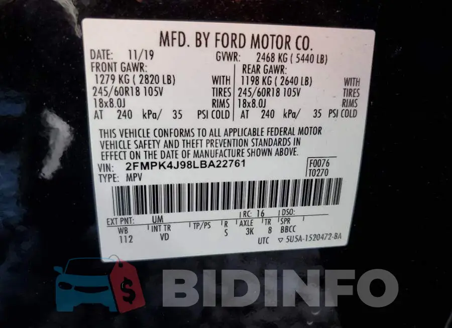 2FMPK4J98LBA22761 Photo# 13