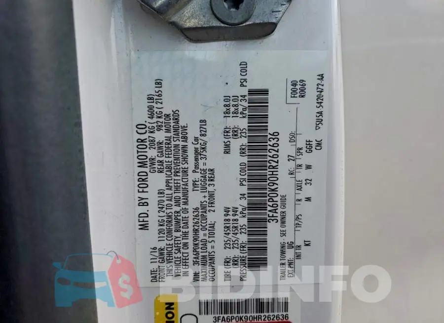 3FA6P0K90HR262636 Photo# 12