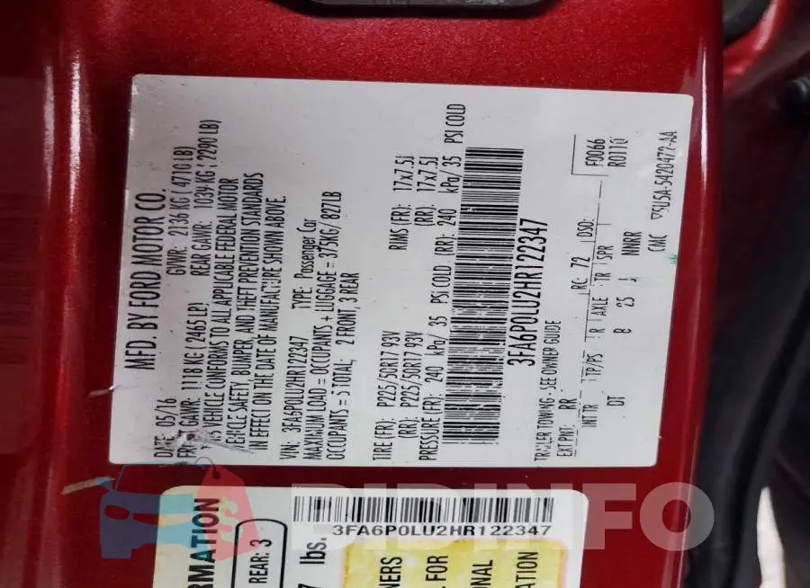 3FA6P0LU2HR122347 Photo# 12