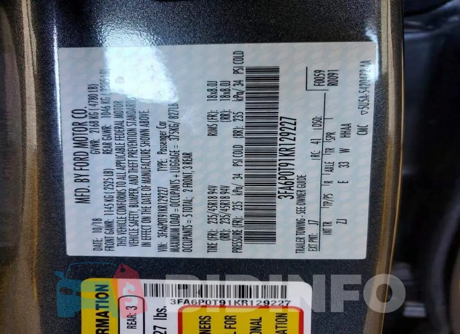3FA6P0T91KR129227 Photo# 12