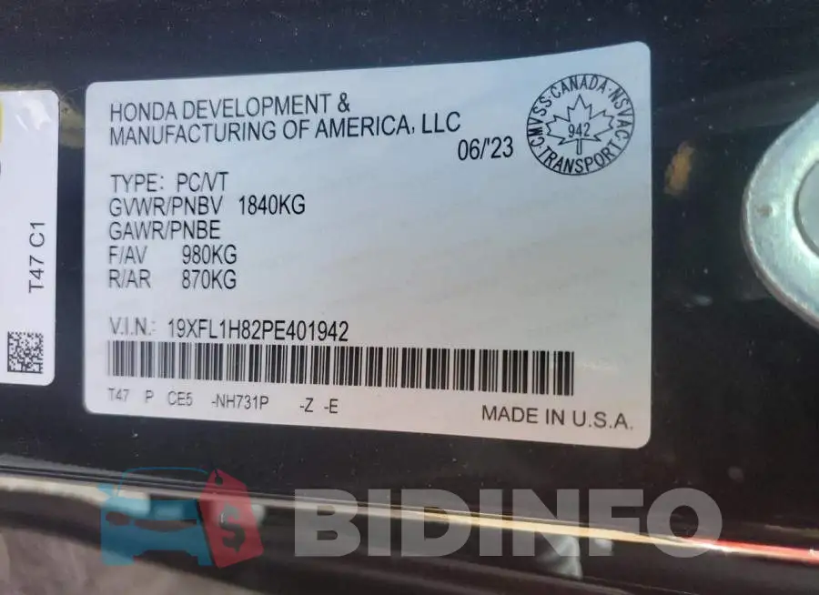 19XFL1H82PE401942 Photo# 13