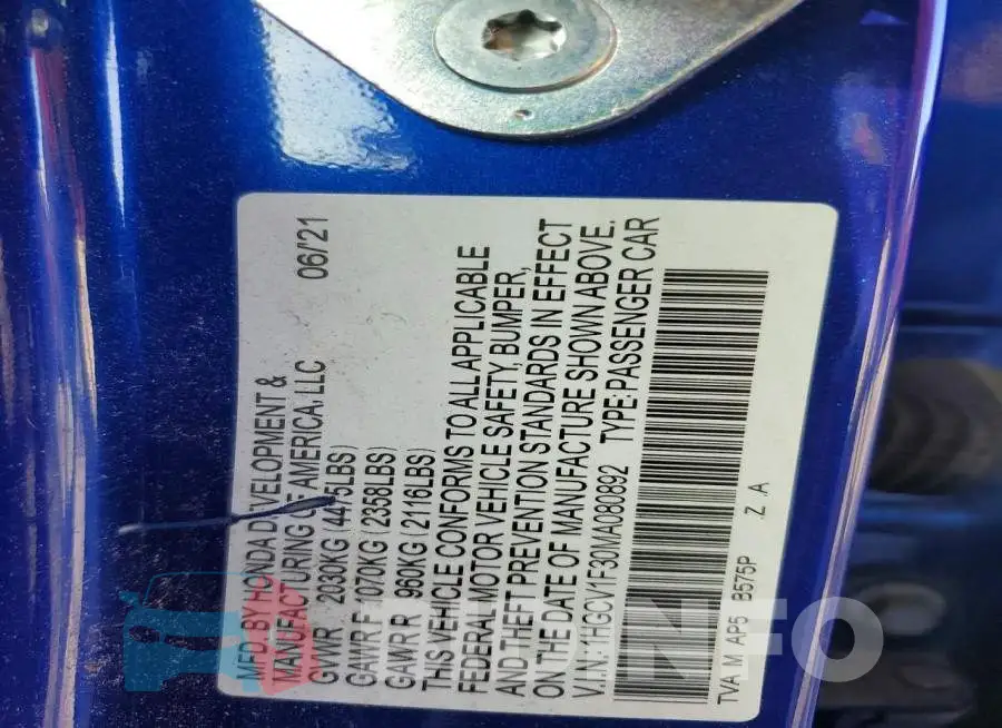 1HGCV1F30MA080892 Photo# 13