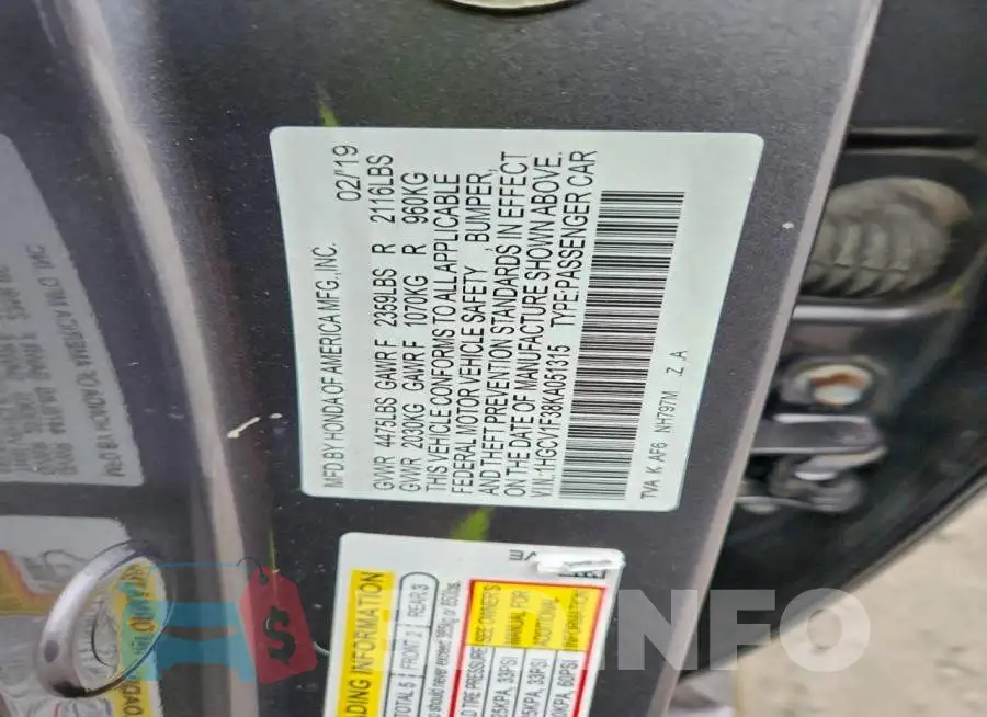 1HGCV1F38KA051315 Photo# 12
