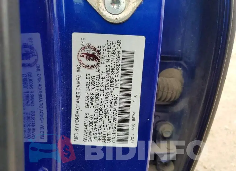 1HGCV2F37JA035143 Photo# 13