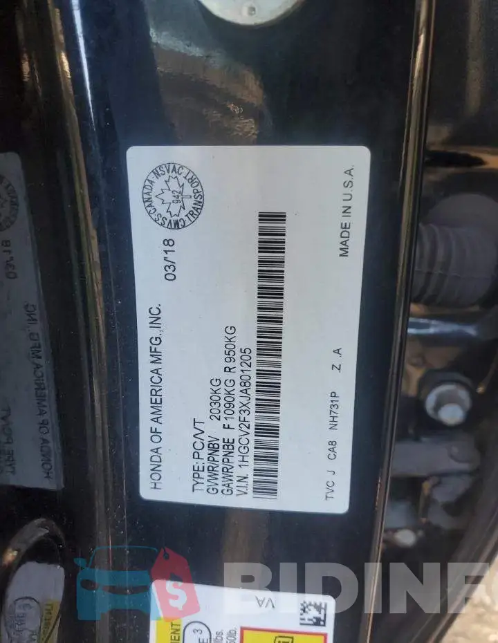 1HGCV2F3XJA801205 Photo# 13
