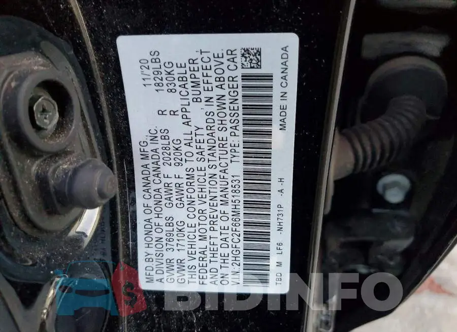 2HGFC2F66MH518531 Photo# 12