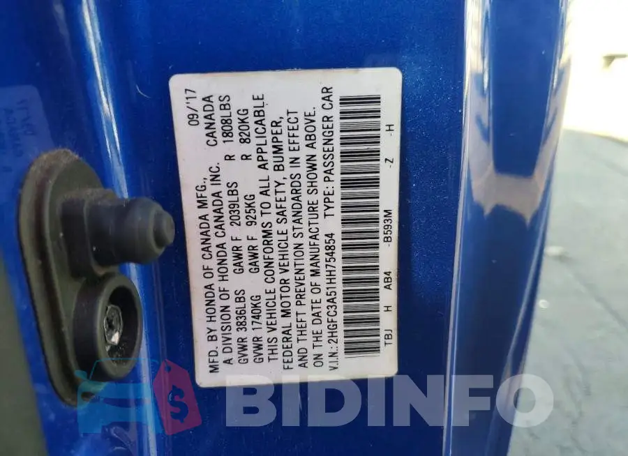 2HGFC3A51HH754854 Photo# 12