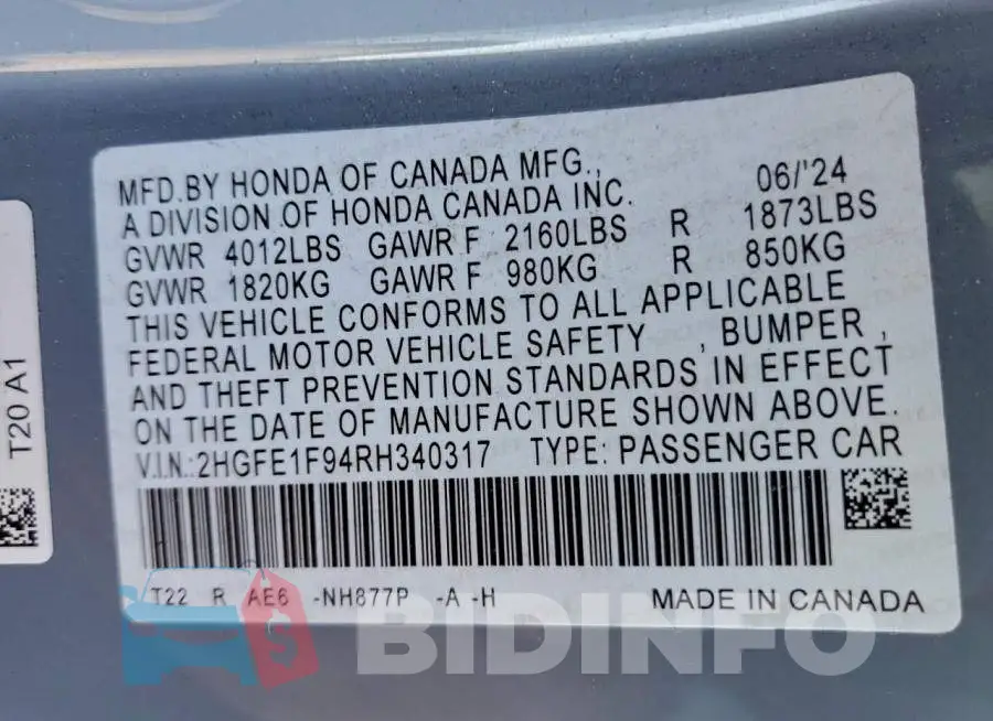 2HGFE1F94RH340317 Photo# 12