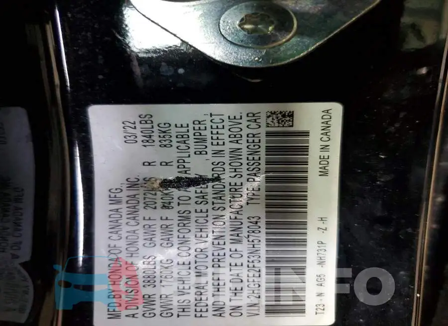 2HGFE2F53NH578043 Photo# 13