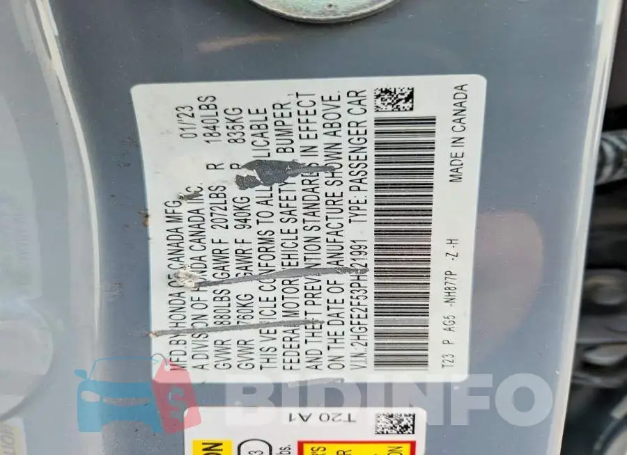 2HGFE2F53PH521991 Photo# 12