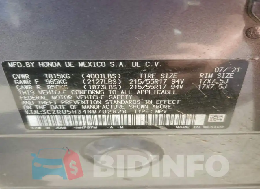 3CZRU5H34NM702828 Photo# 14