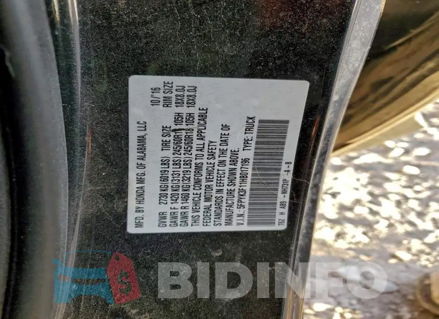 5FPYK3F11HB017196 Photo# 13