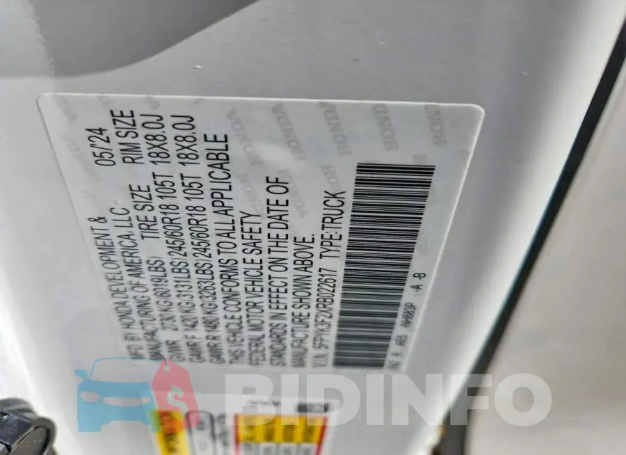 5FPYK3F2XRB022617 Photo# 12