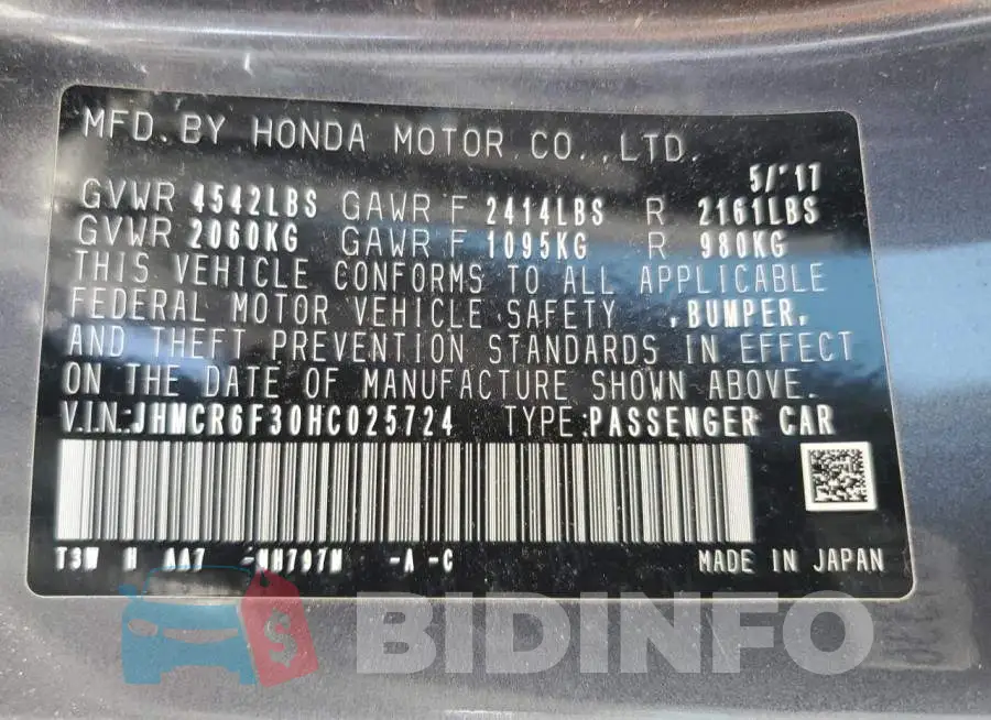 JHMCR6F30HC025724 Photo# 13