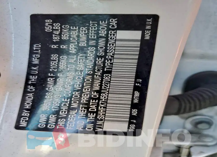 SHHFK7H58JU227063 Photo# 12