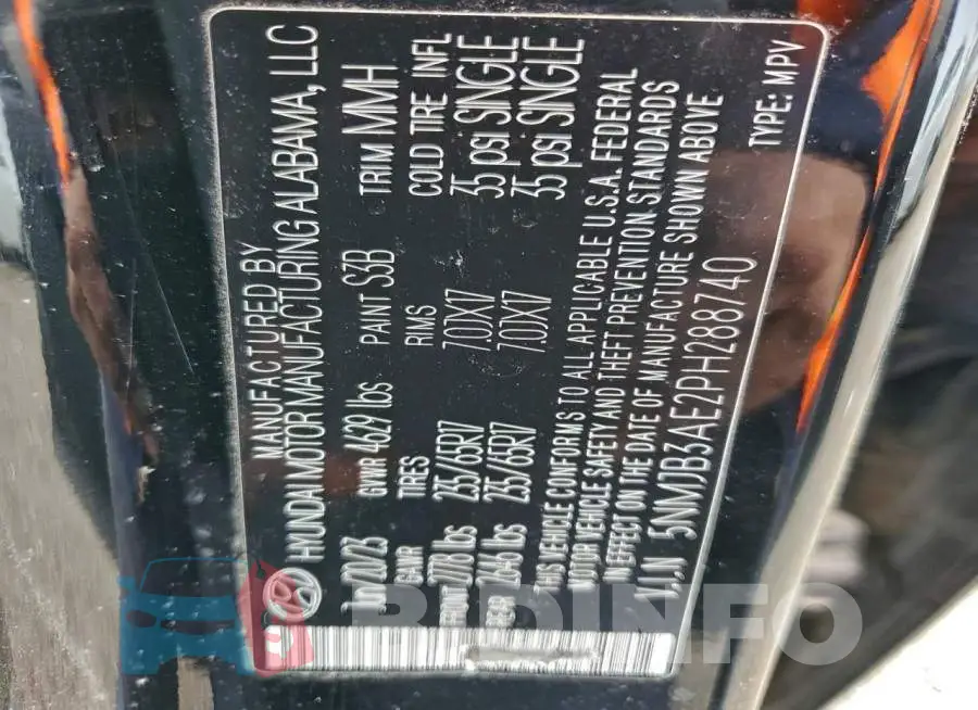 5NMJB3AE2PH288740 Photo# 12