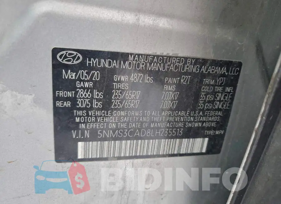 5NMS3CAD8LH235513 Photo# 14