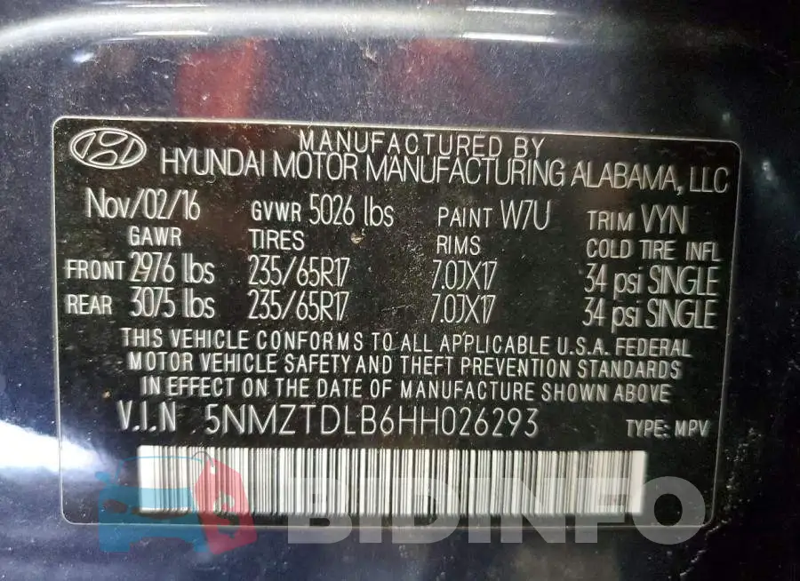 5NMZTDLB6HH026293 Photo# 13