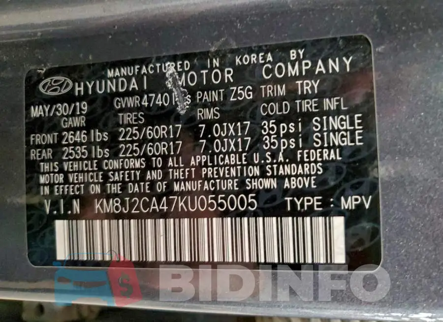 KM8J2CA47KU055005 Photo# 14