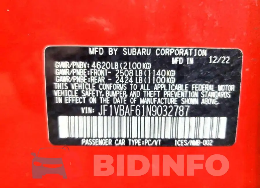 JF1VBAF61N9032787 Photo# 13