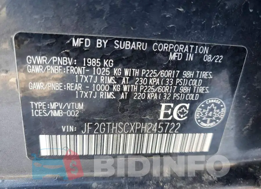 JF2GTHSCXPH245722 Photo# 13