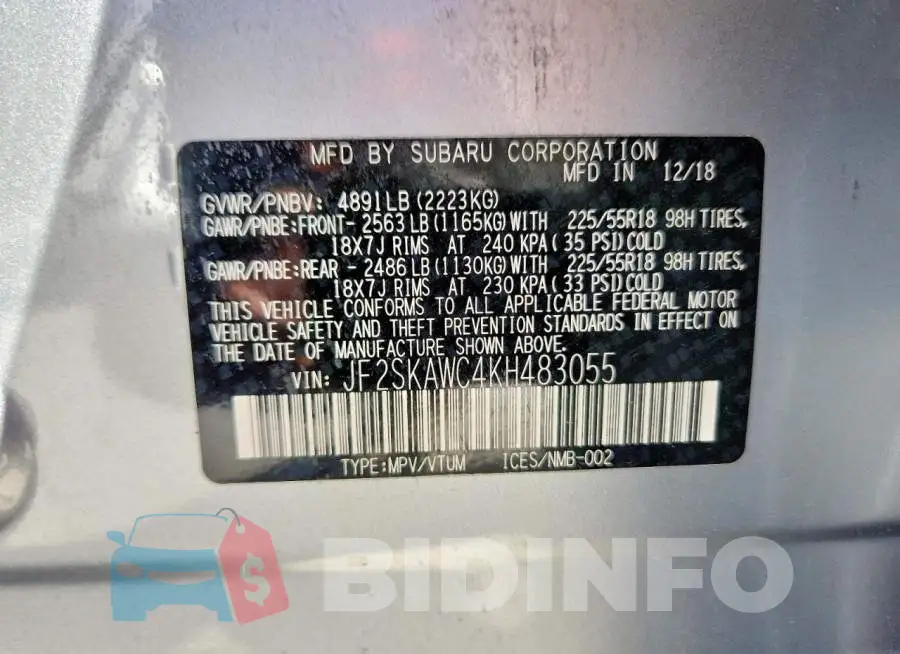JF2SKAWC4KH483055 Photo# 14